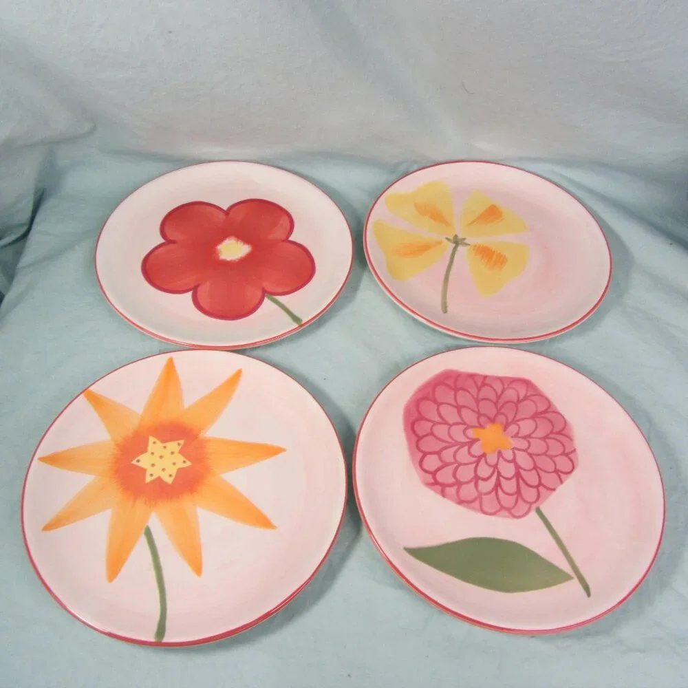 crate & barrel FOUR flower plates (w2453)